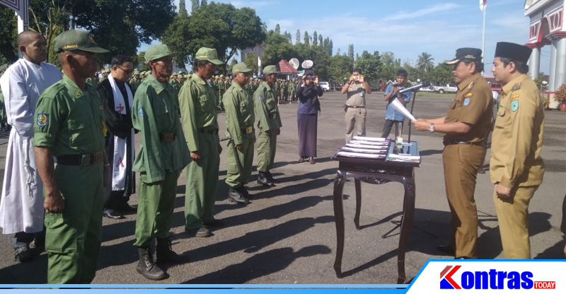 Hadapi Pemilu, Ribuan Linmas Bengkulu Utara Dilantik Bupati