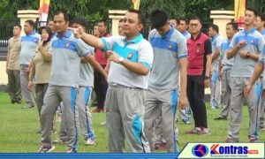Sambut HUT Bhayangkara Ke 73 Polres BU Bersama Forkopimda Lakukan Olahraga Bersama