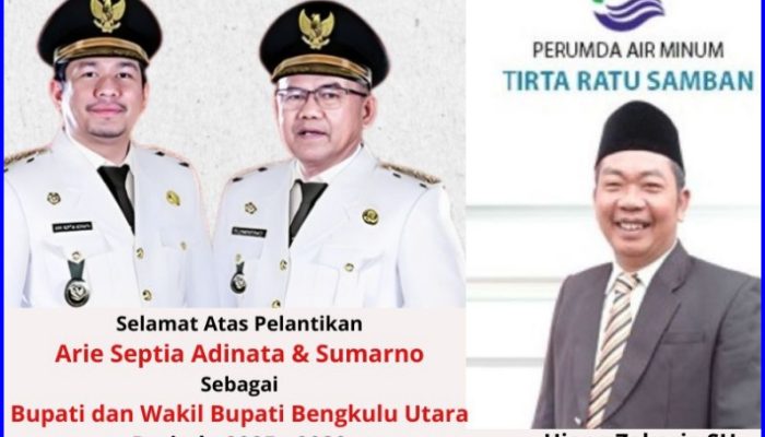 Direktur Perumda Air Minum Tirta Ratu Samban Ucapkan Selamat Atas Pelantikan Arie Septia Adinata dan Sumarno